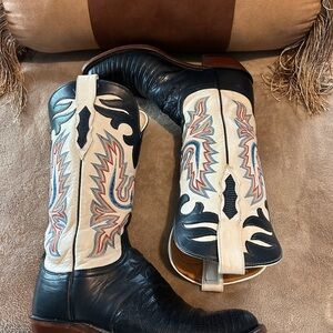 LUCCHESE lizard boots 7C, ladies, Navy Blue/white🦎lizard! Price FIRM. Up Monday